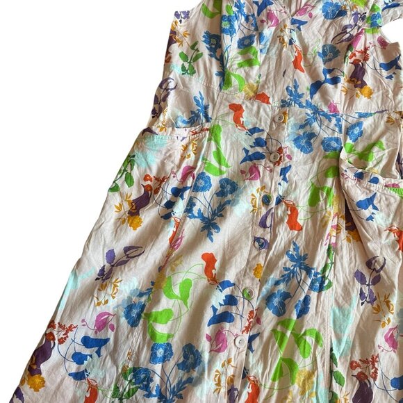 Tanya Taylor Light Pink Colorful Floral Print Dress Midi Short Sleeve Size 18 - Picture 3 of 12